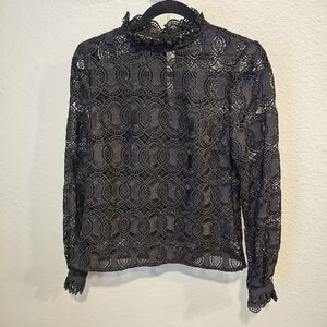 Boden See Through High Neck Black Lace Top Size 6 *flaw*